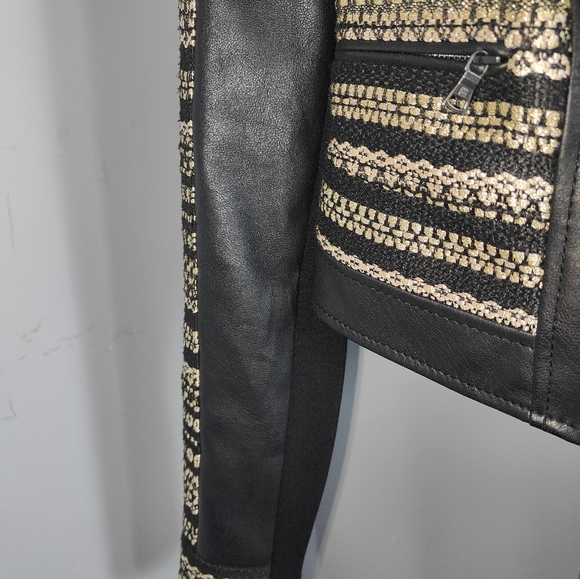 BCBGMaxAzria Leonardo Tweed Metallic Leather Jacket - Picture 11 of 17